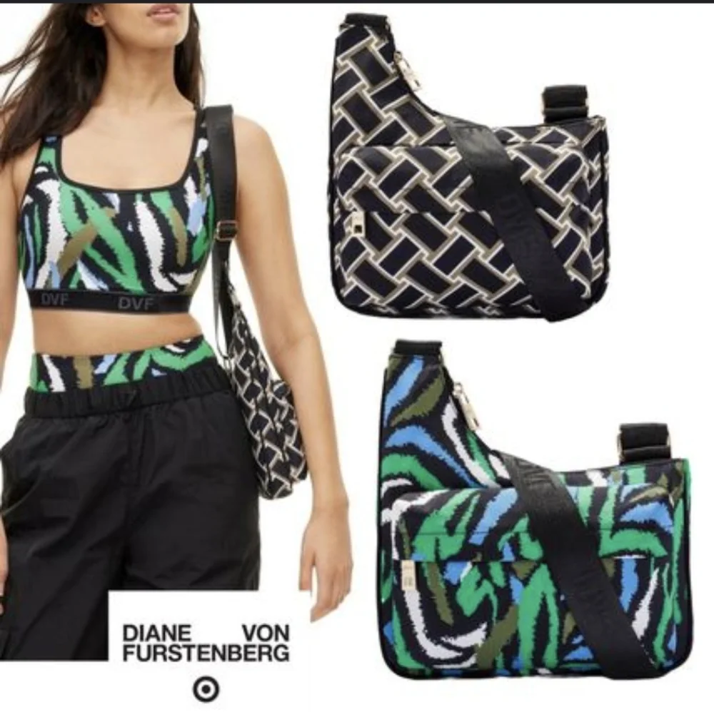 New Diane Von Furstenberg DVF Disco Zebra Green Utility Crossbody Bag.